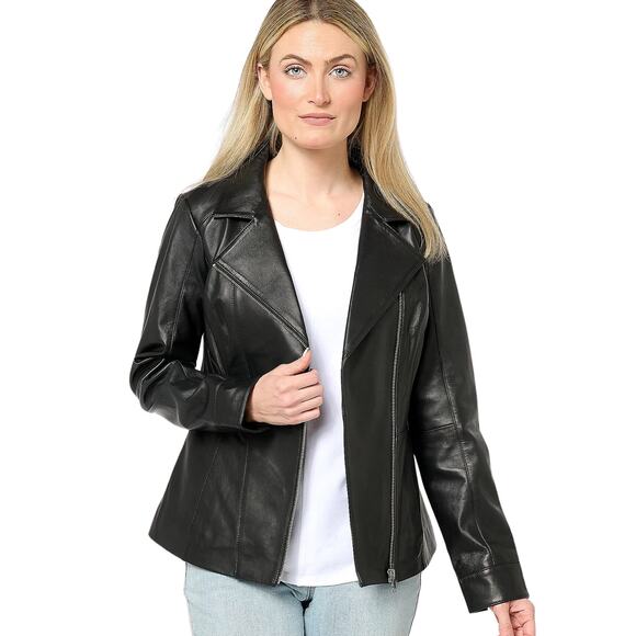 Denim & Co. Lamb Leather Moto Jacket in Black NEW Size 1X Plus Size - Picture 1 of 2